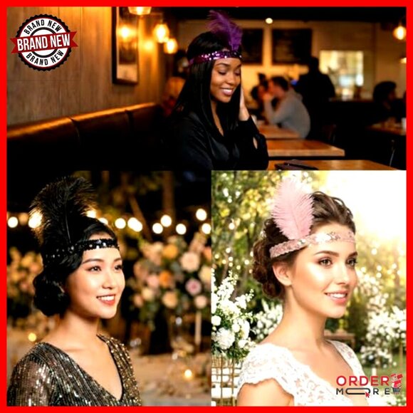 45 Pcs Feather Headbands for Women, 1920s Flapper Costume Party Accessories